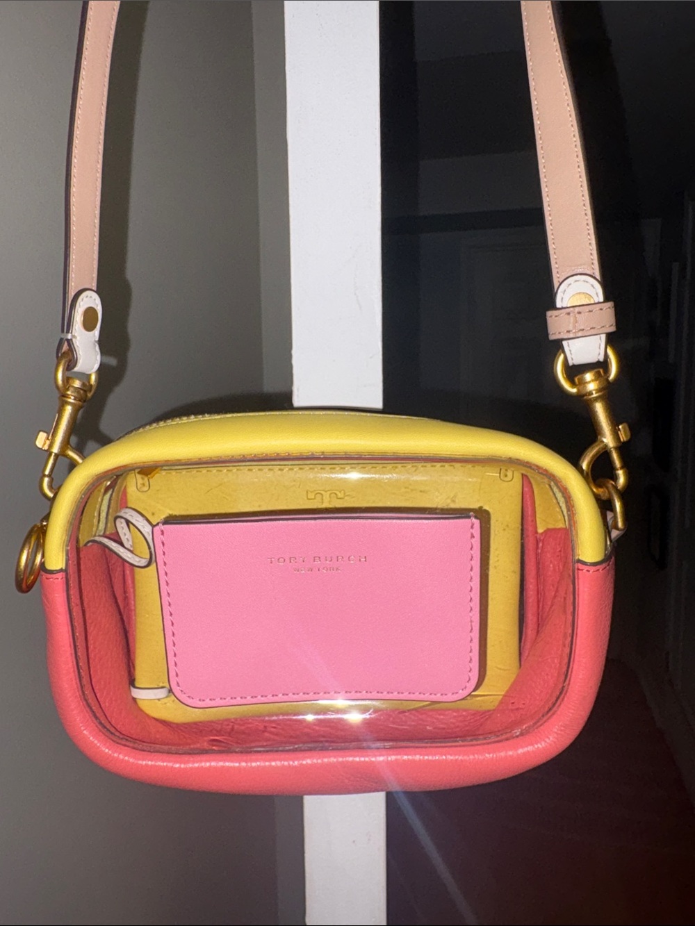 TORY BURCH PERRY COLORBLOCK CROSSBODY WITH POUCH. GUC. NO callouts.
